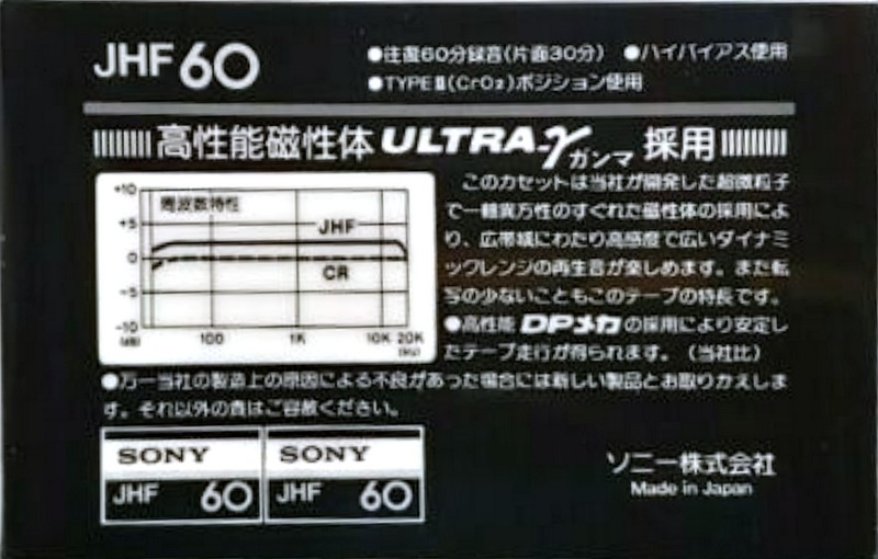 Compact Cassette Sony JHF 60 Type II Chrome 1979 Japan