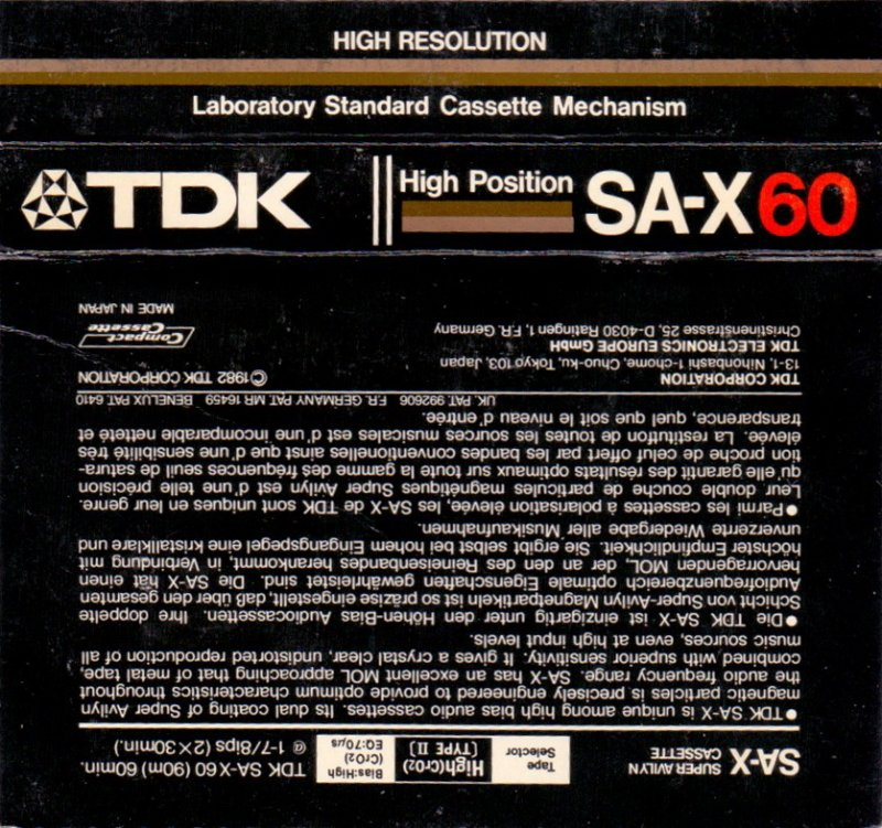 Compact Cassette TDK SA-X 60 Type II Chrome 1982 Europe