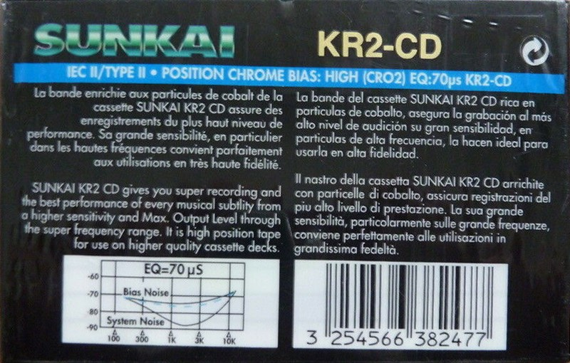 Compact Cassette Sunkai KR2-CD 90 Type II Chrome 1991 Europe