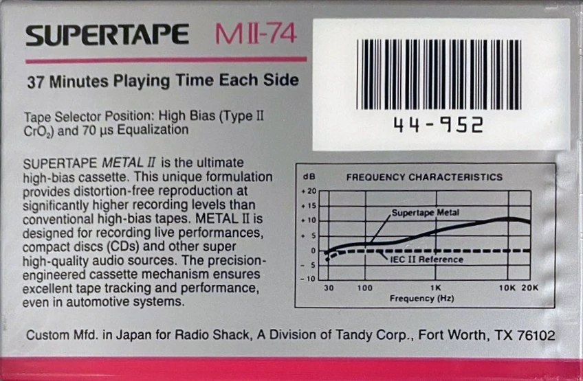 Compact Cassette SUPERTAPE MII 74 Type II Chrome 1992 USA
