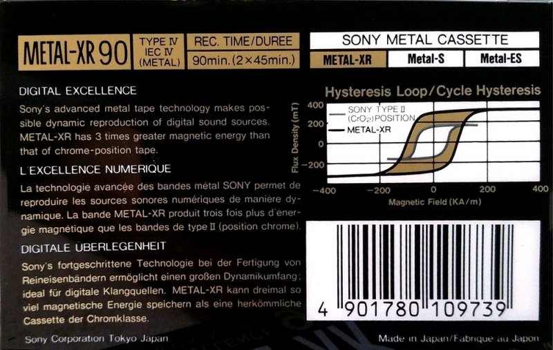 Compact Cassette Sony Metal-XR 90 Type IV Metal 1989 Europe