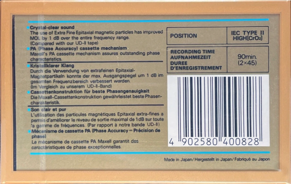 Compact Cassette Maxell XLII 90 Type II Chrome 1985 Europe