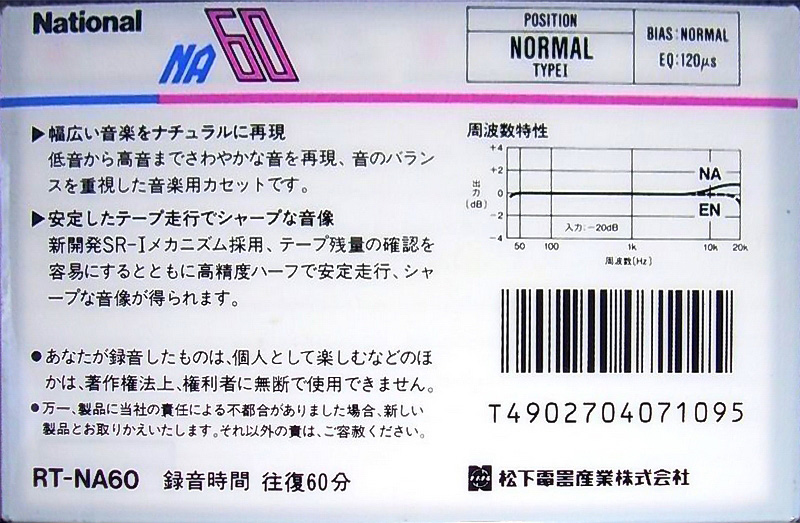 Compact Cassette National NA 60 "RT-NA60" Type I Normal 1987 Japan