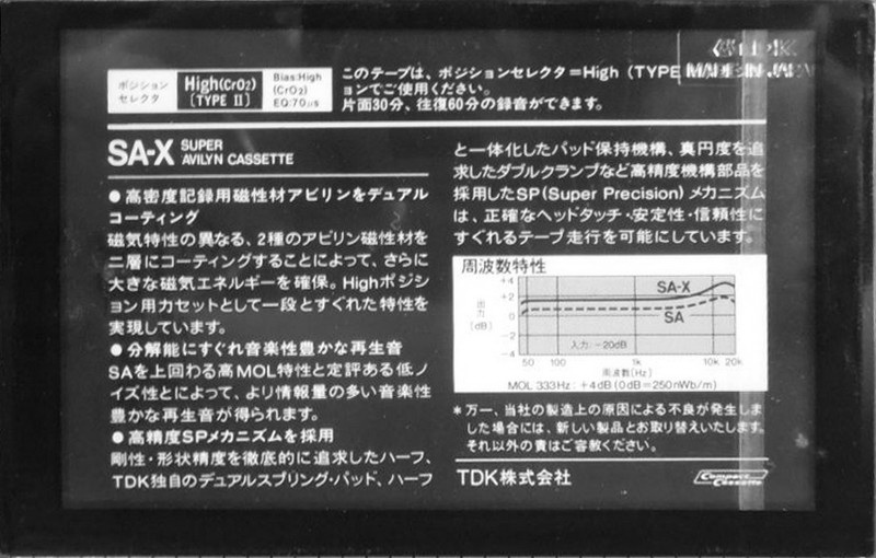 Compact Cassette TDK SA-X 60 Type II Chrome 1982 Japan