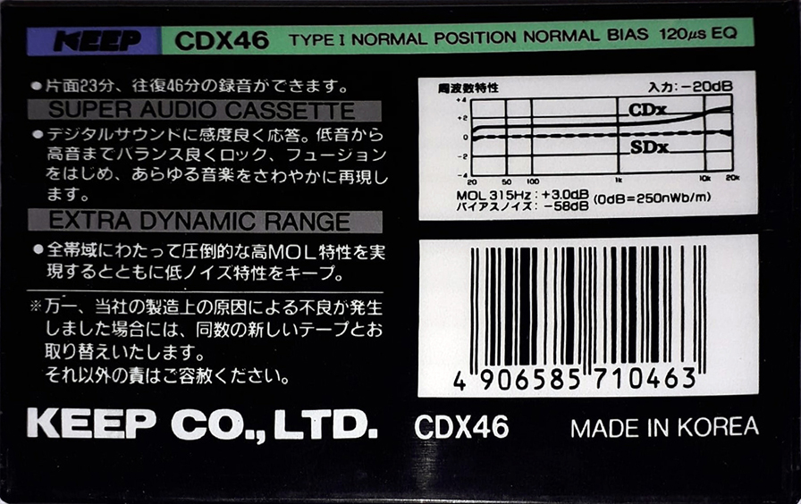 Compact Cassette KEEP CDX 46 Type I Normal 1985 Japan