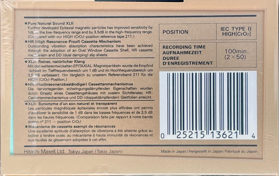 Compact Cassette Maxell XLII 100 Type II Chrome 1988 North America