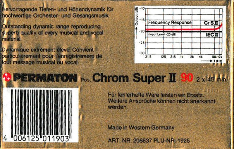 Compact Cassette Permaton Chrom Super II 90 Type II Chrome 1984 Europe