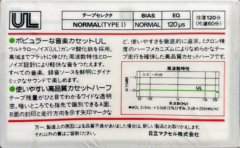 Compact Cassette Maxell UL 120 Type I Normal 1983 Japan