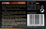 Compact Cassette TDK SA-X 60 "SA-X60ET" Type II Chrome 1992 Europe