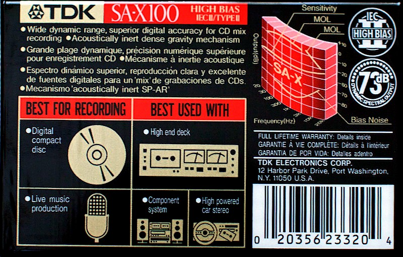 Compact Cassette TDK SA-X 100 Type II Chrome 1992 North America