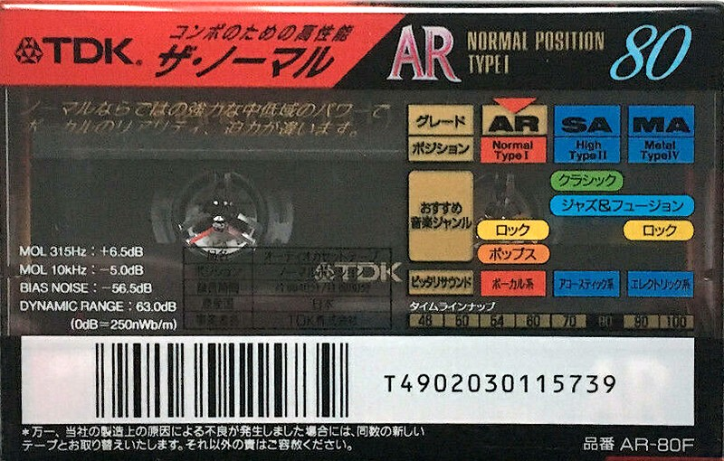 Compact Cassette TDK AR 80 "AR-80F" Type I Normal 1994 Japan