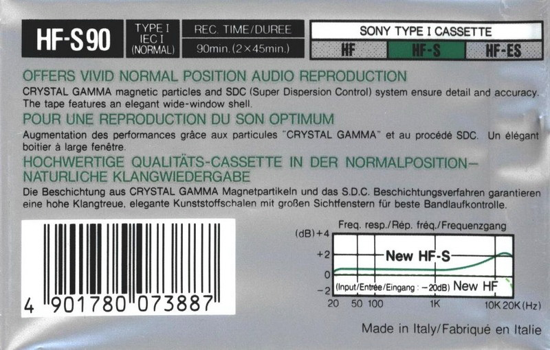 Compact Cassette Sony HF-S 90 Type I Normal 1988 Europe
