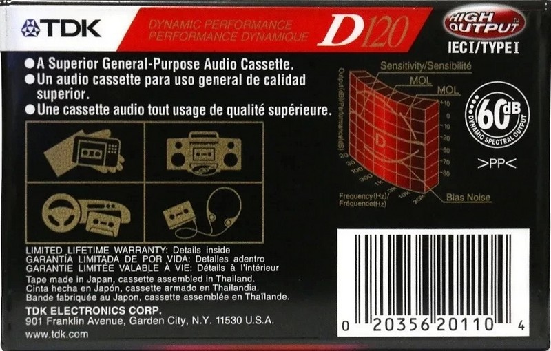 Compact Cassette TDK D 120 Type I Normal 2001 North America