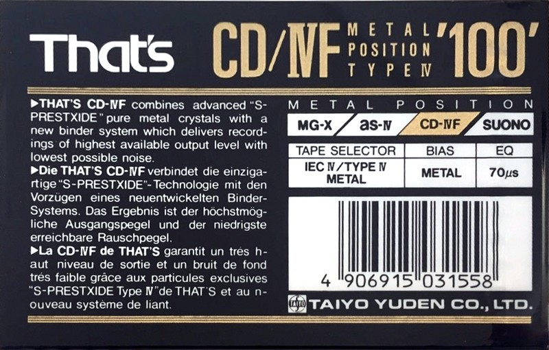 Compact Cassette Thats CD-IVF 100 Type IV Metal 1991 Europe