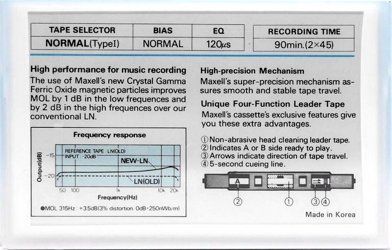 Compact Cassette Maxell LN 90 Type I Normal 1984 Europe