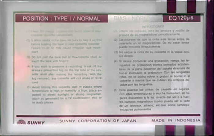 Compact Cassette Sunny SC 60 Type I Normal Indonesia