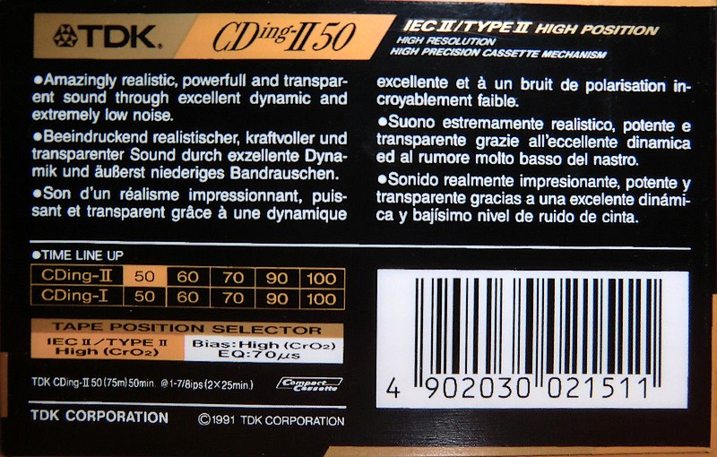 Compact Cassette TDK CDing 2 50 Type II Chrome 1991 Europe