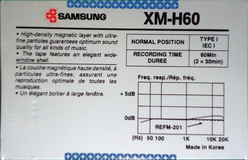 Compact Cassette Samsung XM-H 60 Type I Normal 1988 South Korea