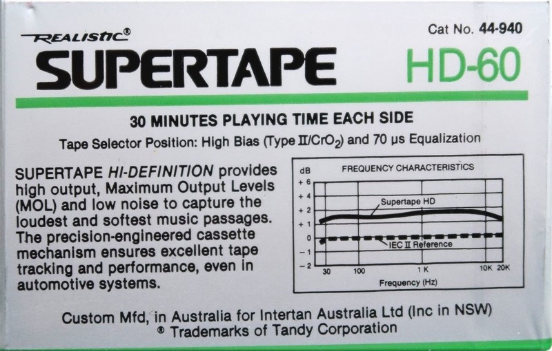 Compact Cassette SUPERTAPE HD 60 Type II Chrome 1988 Australia