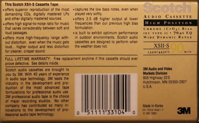 Compact Cassette Scotch XS II-S 90 Type II Chrome 1993 USA