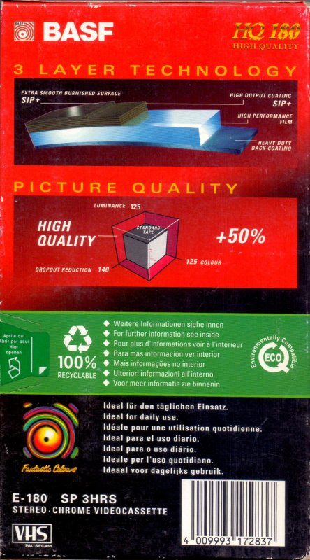 VHS, Video Home System BASF HQ 180 Type II Chrome 1998 Europe