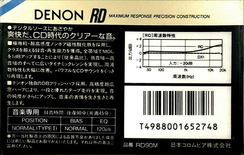 Compact Cassette Denon RD 90 "RD90M" Type I Normal 1987 Japan