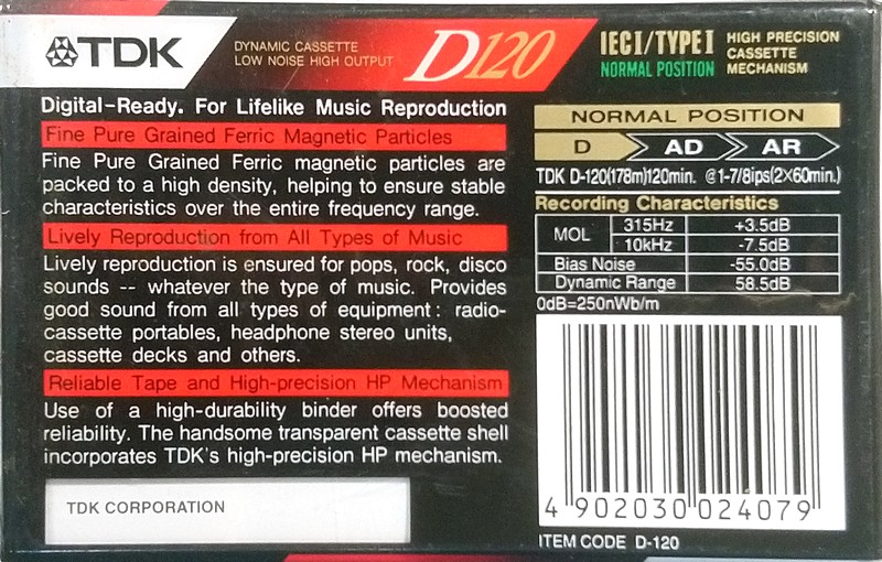 Compact Cassette TDK D 120 Type I Normal 1992 Europe