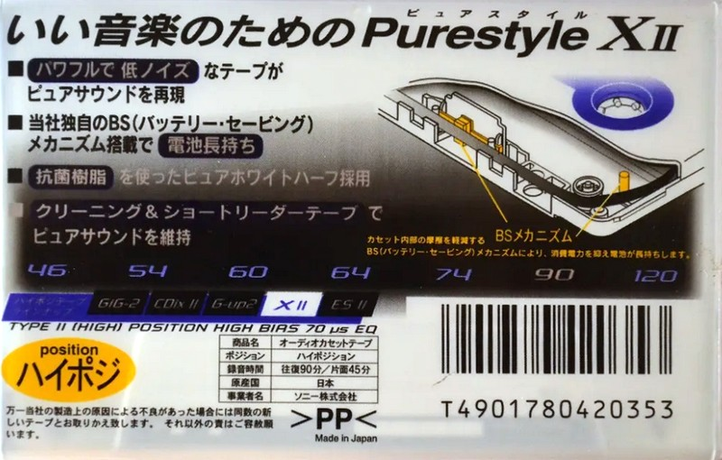 Compact Cassette Sony XII 90 "Purestyle C-90X2D" Type II Chrome 1997 Japan