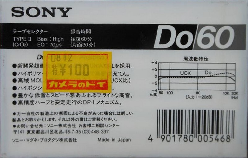 Compact Cassette Sony Do 60 "DO60" Type II Chrome 1985 Japan