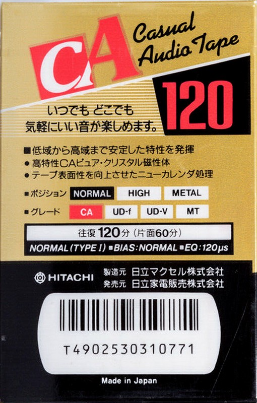 Compact Cassette Hitachi CA 120 Type I Normal 1990 Japan