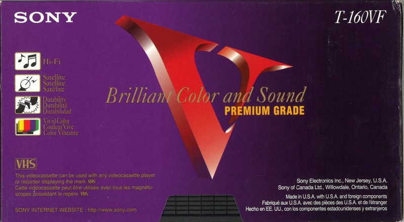 VHS, Video Home System Sony Premium Grade 160 "T-160VF" Type I Normal 1999 North America
