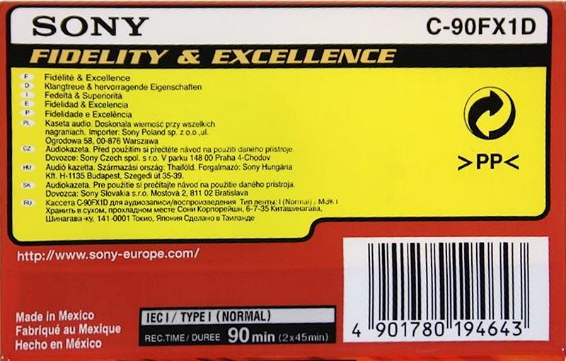 Compact Cassette Sony FX 90 "C-90FX1D" Type I Normal 1999 Worldwide