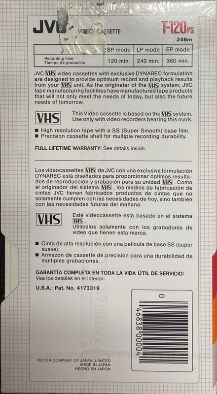 VHS, Video Home System JVC 120 Type I Normal 1980 North America