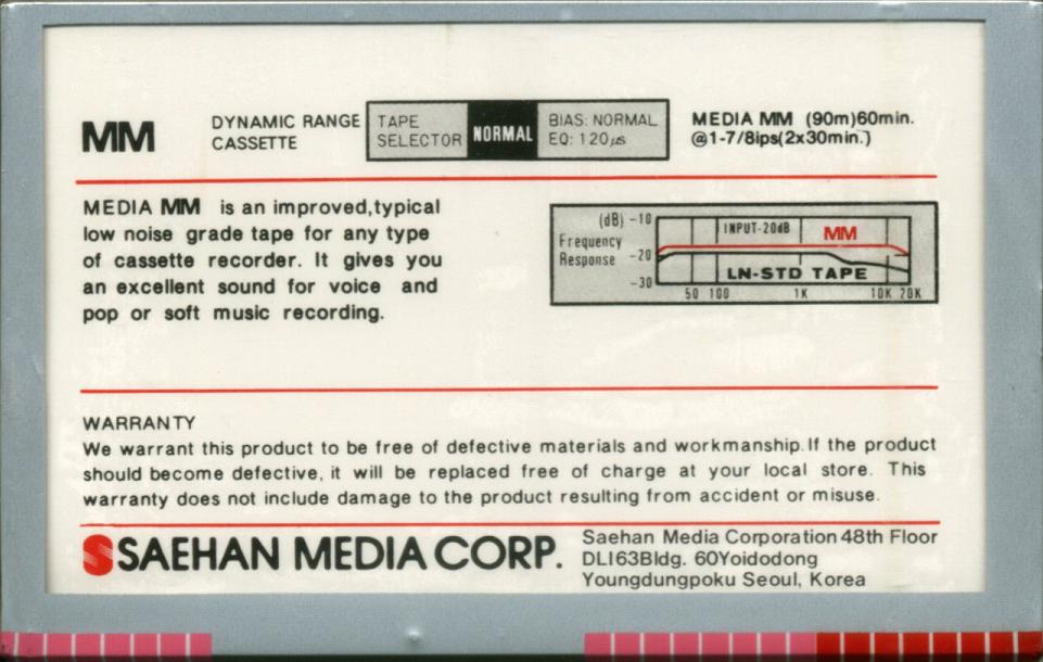Compact Cassette Media MM 60 Type I Normal 1986 South Korea