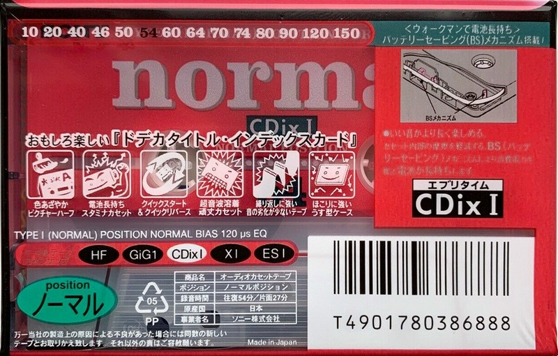 Compact Cassette Sony CDix I 54 "C-54CDX1D" Type I Normal 1996 Japan