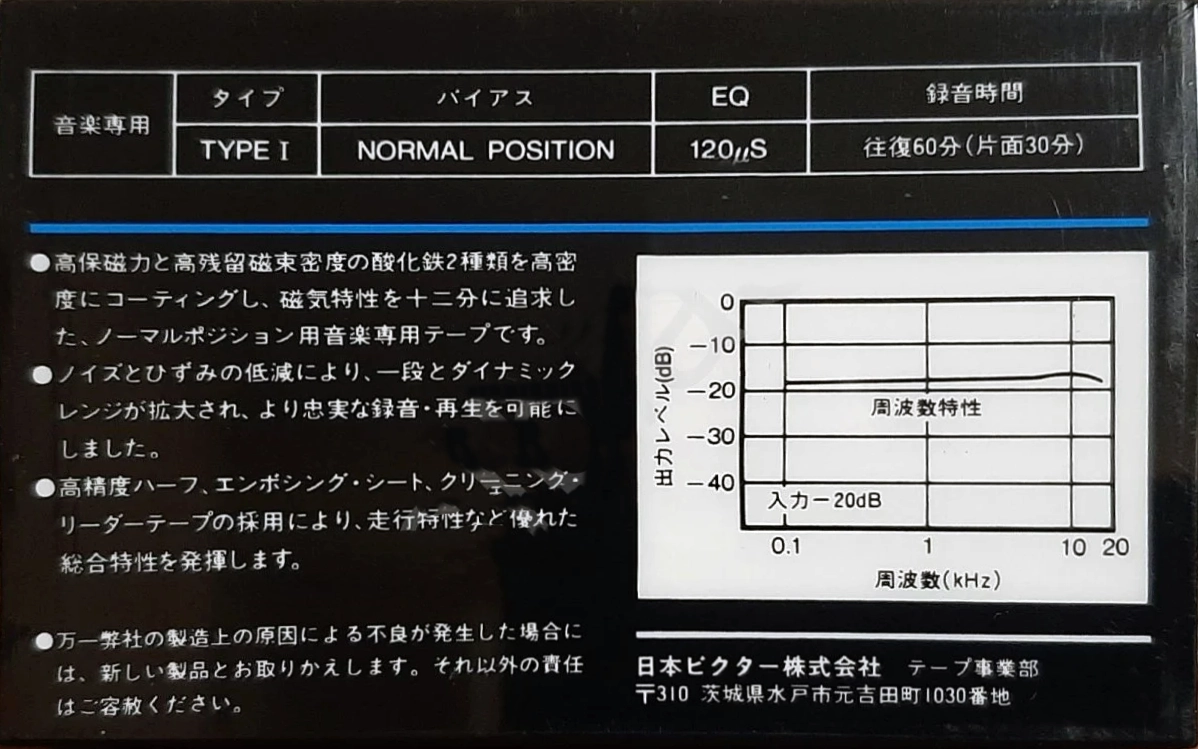 Compact Cassette Victor Dynarec DA3 60 Type I Normal 1983 Japan
