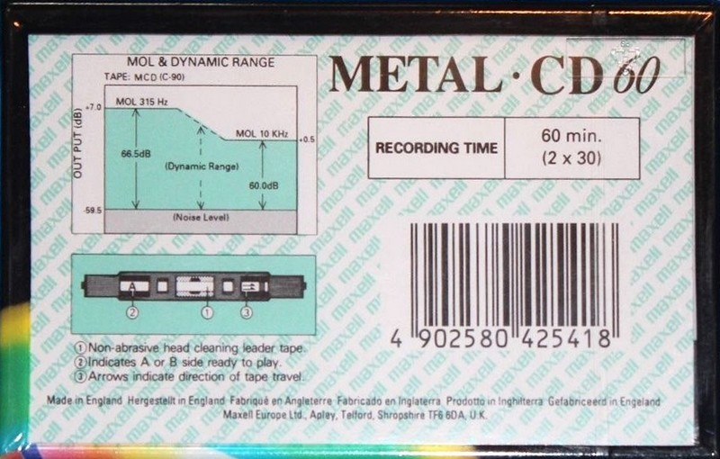 Compact Cassette Maxell Metal CD 60 Type IV Metal 1996 Europe