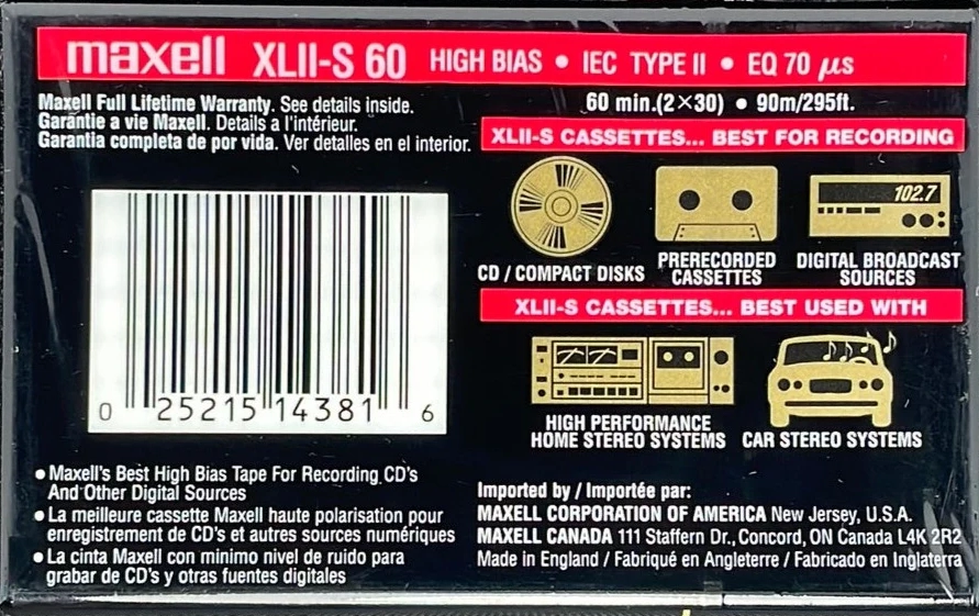 Compact Cassette Maxell XLII-S 60 Type II Chrome 1998 North America