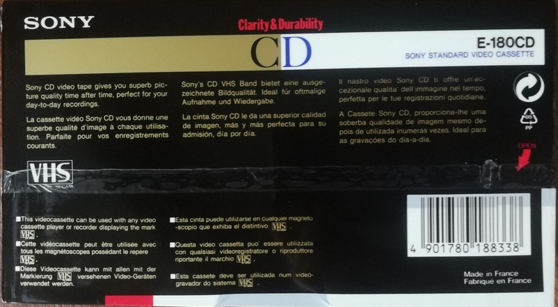 VHS, Video Home System Sony CD 180 "E-180CD" Type I Normal Europe