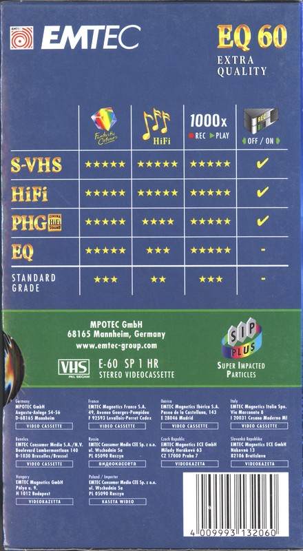 VHS, Video Home System Emtec EQ 60 Type II Chrome 2002 East Europe, Europe