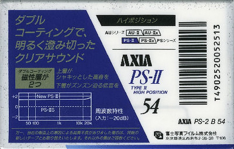 Compact Cassette AXIA PS-II / PS-2 54 "PS-2 B 54" Type II Chrome 1991 Japan