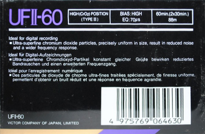 Compact Cassette JVC UFII 60 Type II Chrome 1990 Europe