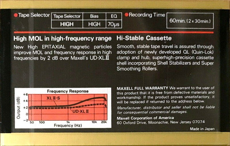 Compact Cassette Maxell XLII-S 60 Type II Chrome 1980 USA