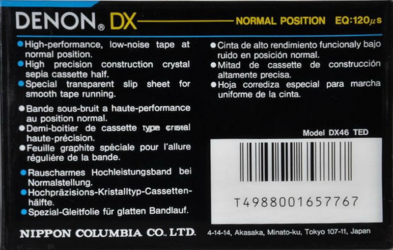 Compact Cassette Denon DX 46 "DX46 TED" Type I Normal 1991 Europe