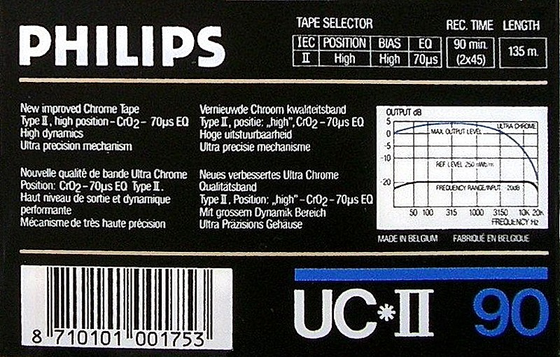 Compact Cassette Philips UC II 90 Type II Chrome 1985 Europe
