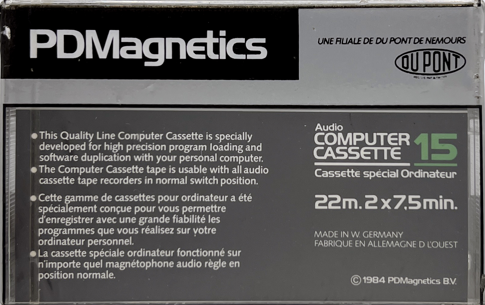 Compact Cassette PDM / PDMagnetics 15 Computer Cassette 1984 Europe