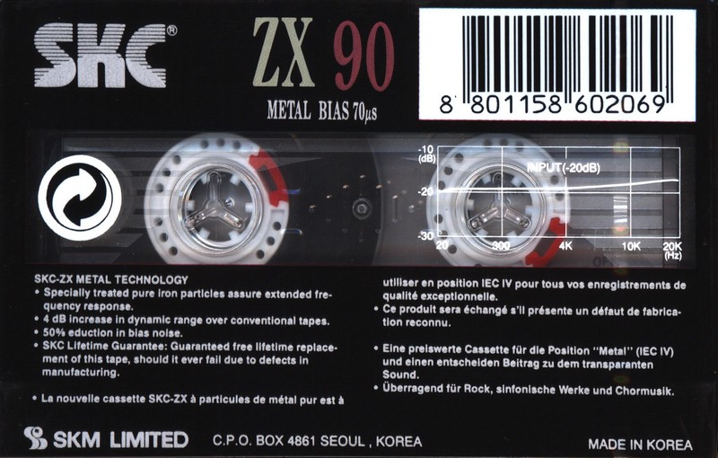 Compact Cassette SKC ZX 90 Type IV Metal 1995 Europe