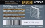 Compact Cassette TDK MA 70 "MA-70R" Type IV Metal 1992 Japan