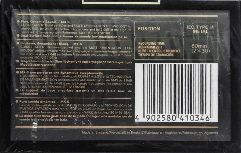 Compact Cassette Maxell MX-S 60 Type IV Metal 1993 Europe