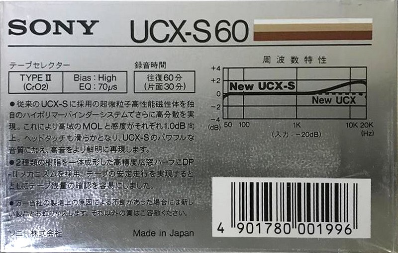 Compact Cassette Sony UCX-S 60 "USX-S60N" Type II Chrome 1985 Japan